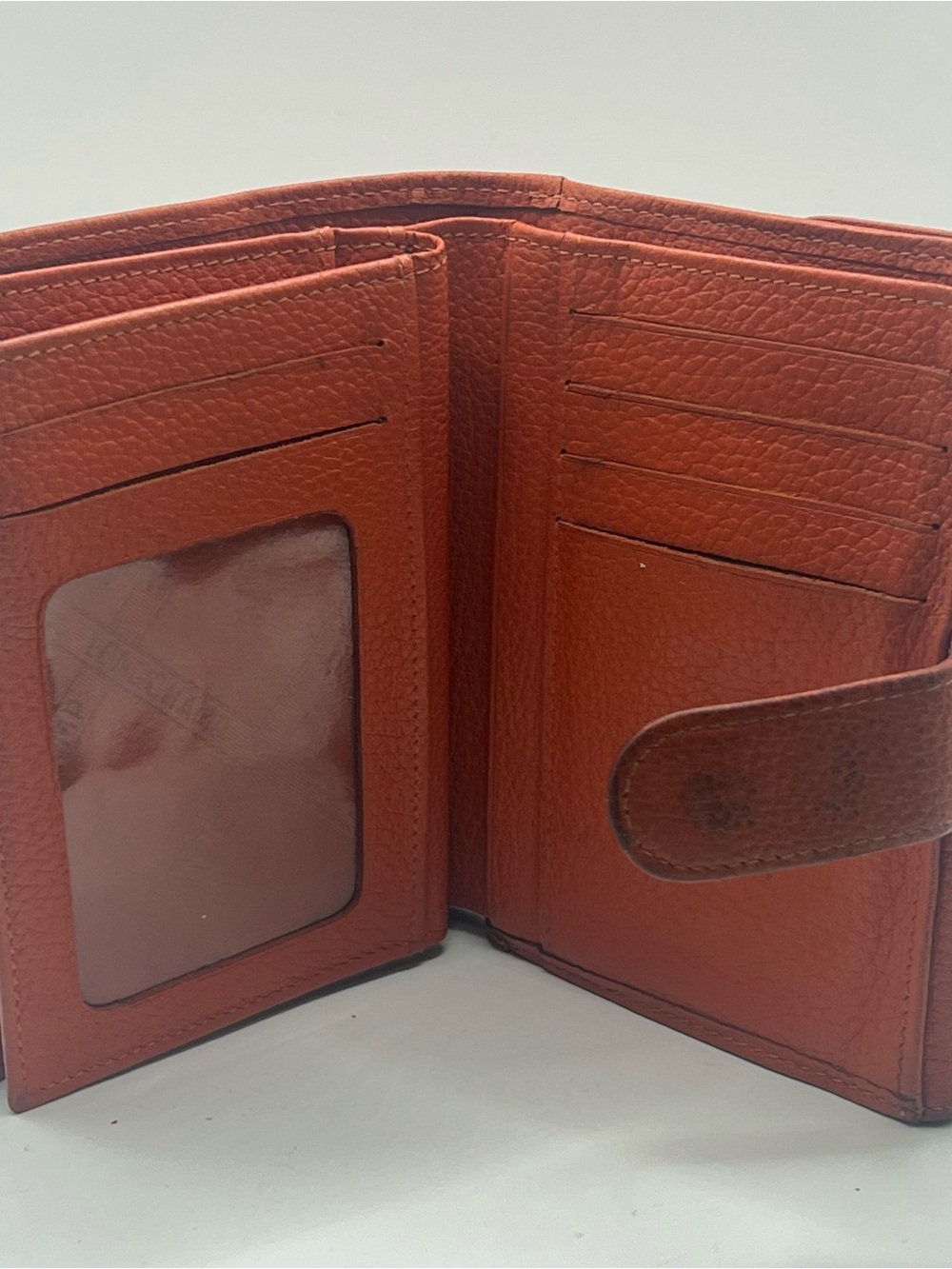 Longchamp Le Foulonné Orange Pebbled Leather Compact Bifold Wallet - Picture 4 of 14